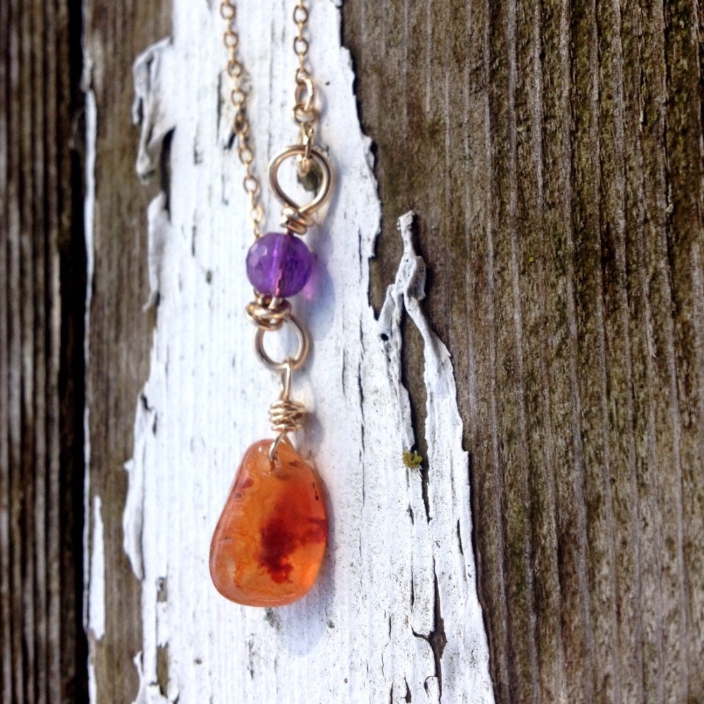 Lake Superior Agate Healing Crystal Necklace: Red Ink Dissipating In Water